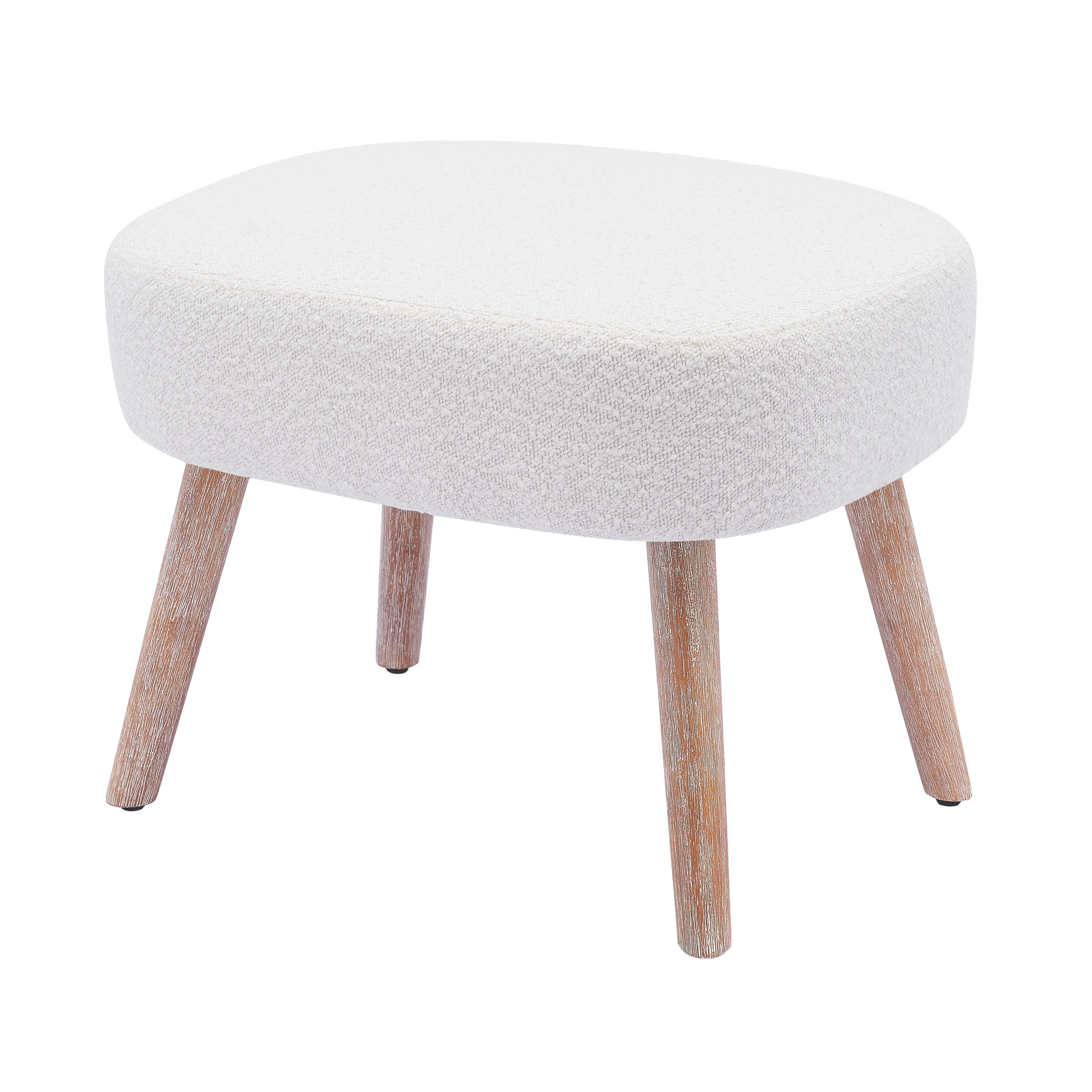 Mid-Century Modern 16.5" Tall Water and Stain Resistant Boucle Fabric Upholstered Ottoman with Wooden Legs, Cream