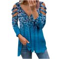 thumbnail image 1 of Moda Mujer Cuello en V Manga larga Tops Camiseta Estampado Cremallera Blusa suelta Pompotops gfhjh5378, 1 of 5