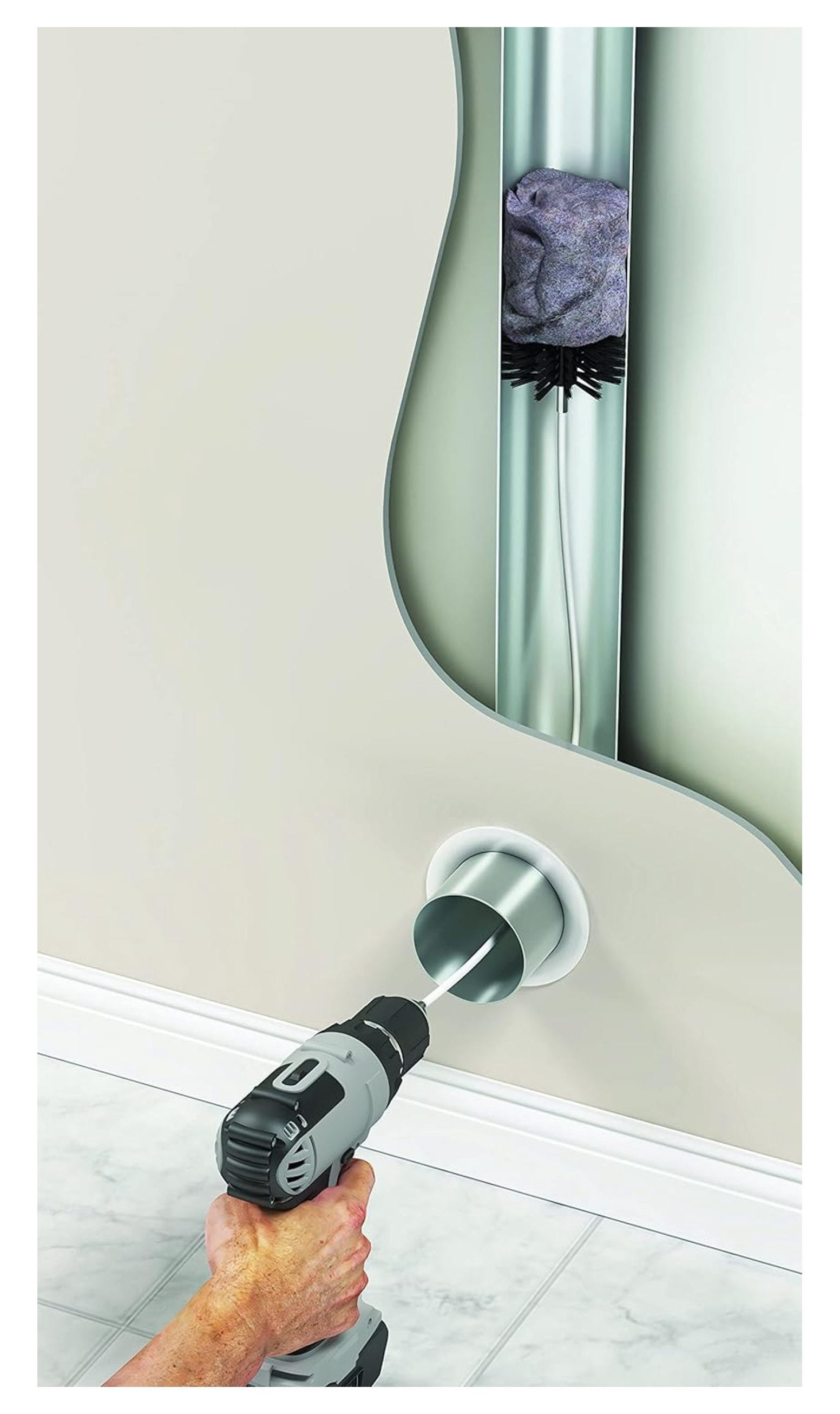 DVBRUSH12K/6 Dryer Duct Cleaning Kit, Lint Remover, Extends up to 12 Feet, Synthetic Brush Head, Use with or without a Power Drill