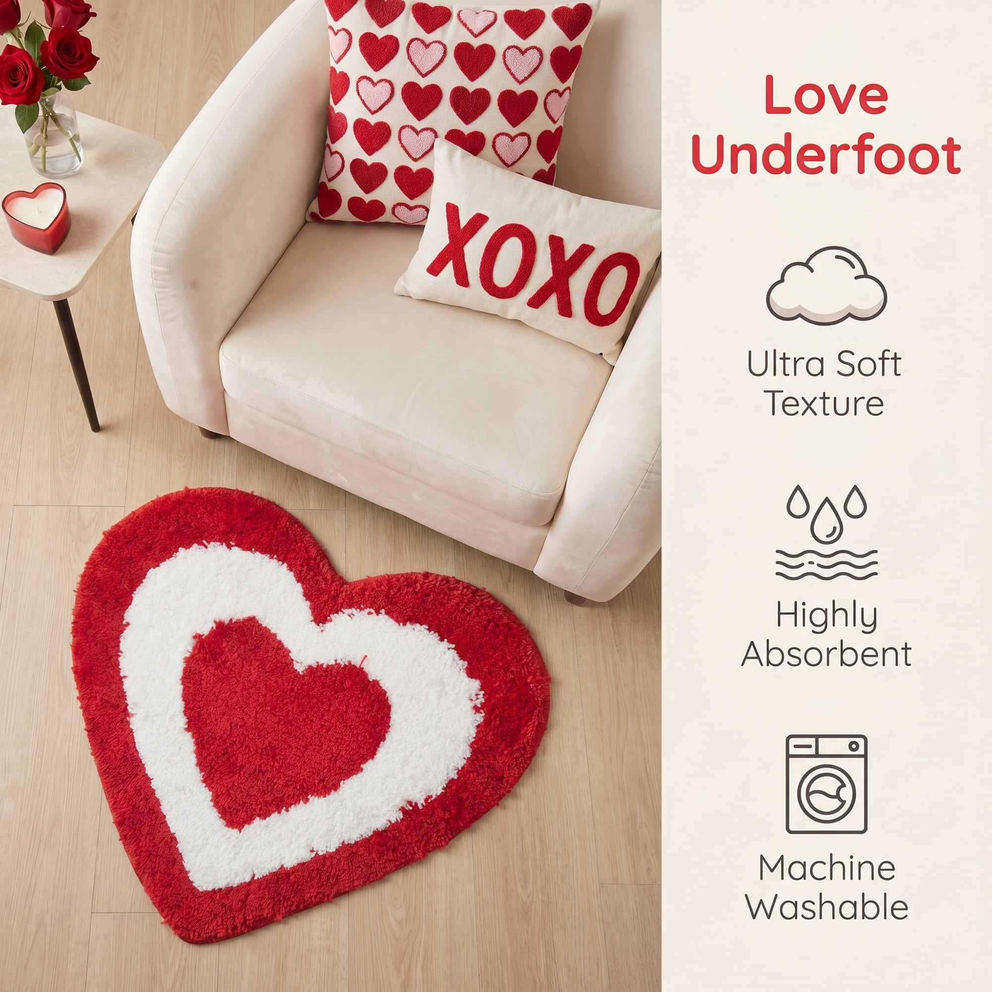 Unique Bargains Small Heart Rug Non-Slip Soft Shaggy Faux Fur Area Rug 19" x 16" Red