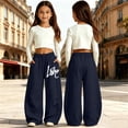 thumbnail image 2 of SJLDQY Sweatpants for Girls Trendy Letter Graphic Casual Wide Leg Pants Drawstring Waist Pants with Pockets, 2 of 5