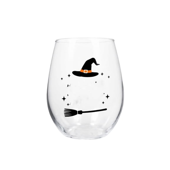 Stemless Glass Witch Hat and Broom Star Design Clear Novelty Cup for Halloween Holiday Party Drinkware Home Decor