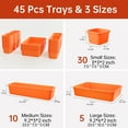 thumbnail image 3 of HAIDAIYA 45 Pack Drawer Organizer Trays Set, 3 Sizes Plastic Divider Storage Bins for Desk, Makeup, Tool Box, Jewelry (Orange), 3 of 7