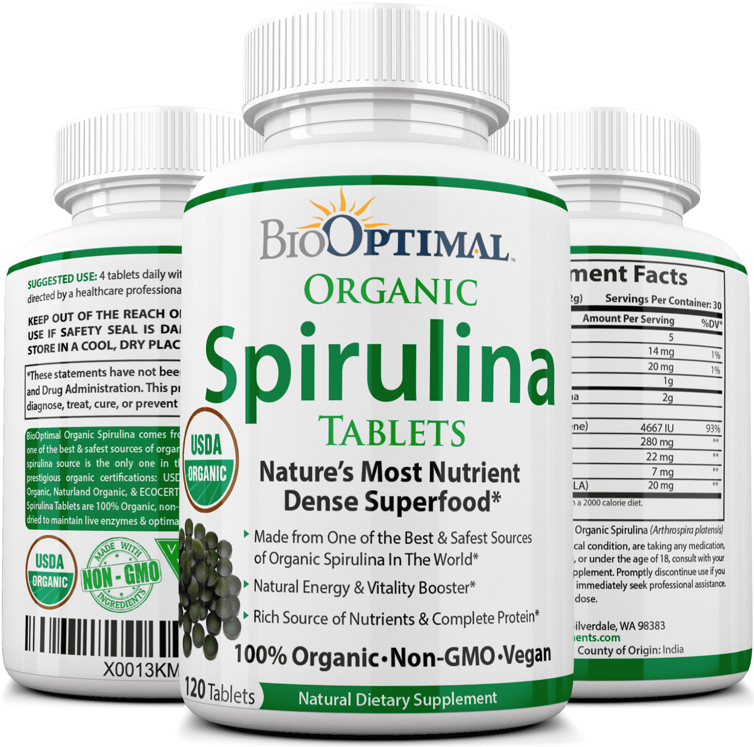 BioOptimal Organic Spirulina Tablets, Immune & Energy Support Supplement, Count - Walmart.com