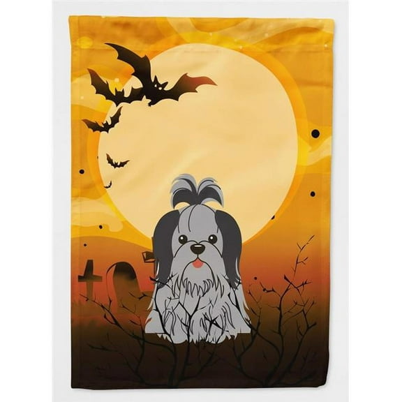 Carolines Treasures BB4355CHF Halloween Shih Tzu Black & Silver Flag Canvas House Size