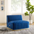 thumbnail image 2 of Modular Sofa Chair, Blue Navy Gold, Velvet, French Living Lounge Cafe Lobby Hospitality Restaurant, Modern Contemporary Boutique HB33780, 2 of 7