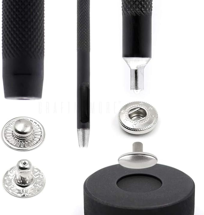 Snap Setter Fastener Kit Button Fixing Tool S-Spring Socket Popper Setting Tool with 10 Silver Snaps #831 VT8 (15mm (0.59"))
