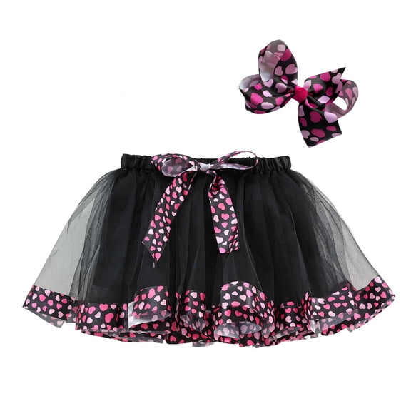 XAOFW Girl Skirt Valentine Tutu With Heart Print Bowknot Party Layered Toddler Kids Soft Breathable Party Skirts