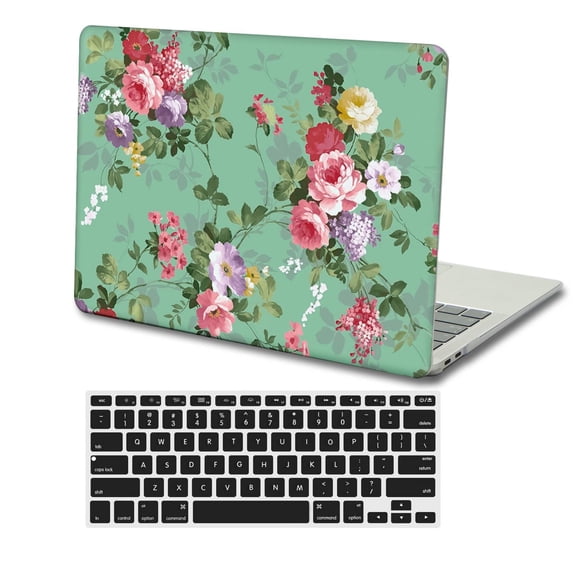 KSK KAISHEK Hard Case Compatible with MacBook Pro 15"( Touch ID, 2019 2018 2017 2016) + Black Keyboard Cover Model A1707&A1990 Flowers 195