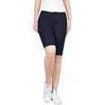 thumbnail image 3 of 2Luver, Women's, Stretchy 5 Pocket Mid-Rise Solid Color Classic Skinny Bermuda Shorts, Navy, 11, 3 of 3