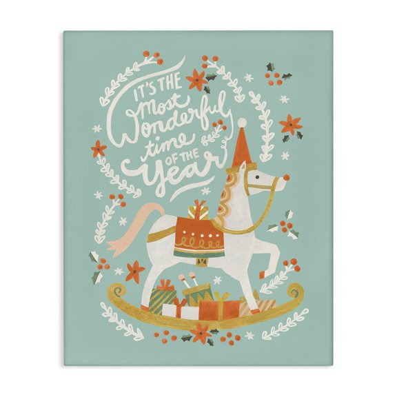 Stupell Industries Seasonal Horse & Sled Phrase Holiday Painting Wrapped Canvas Art Print Wall Art, 16 x 20