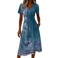 thumbnail image 5 of Minjewel Women's Floral Mini Dress with V-Neck Short Sleeve - Print Summer Dress, Loose Flowy Beach Party Outfit, Comfy Vacation Top,Blue,M, 5 of 6