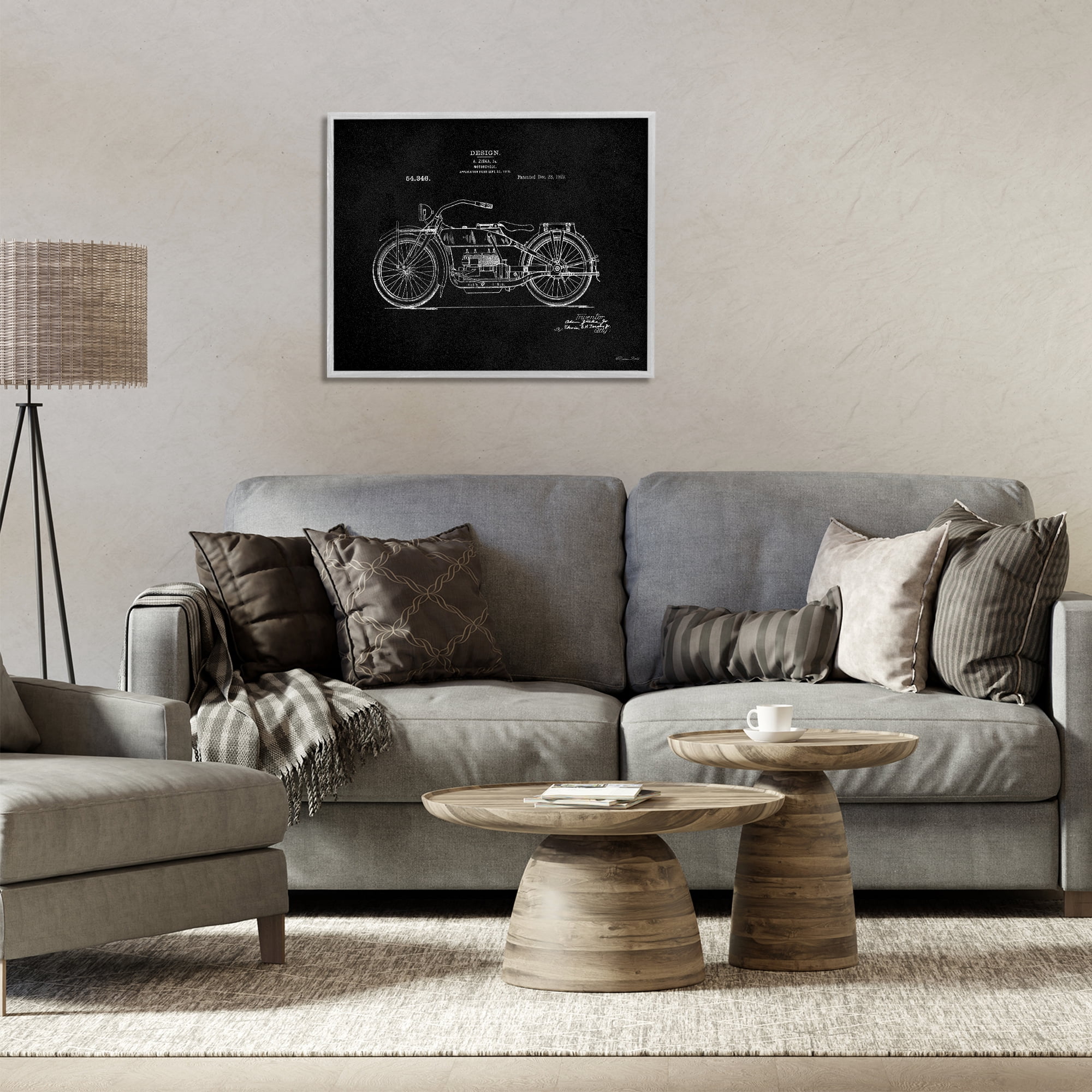 Stupell Industries Black Motorcycle Blueprint Transportation Painting Gray Framed Art Print Wall Art, 30 x 24