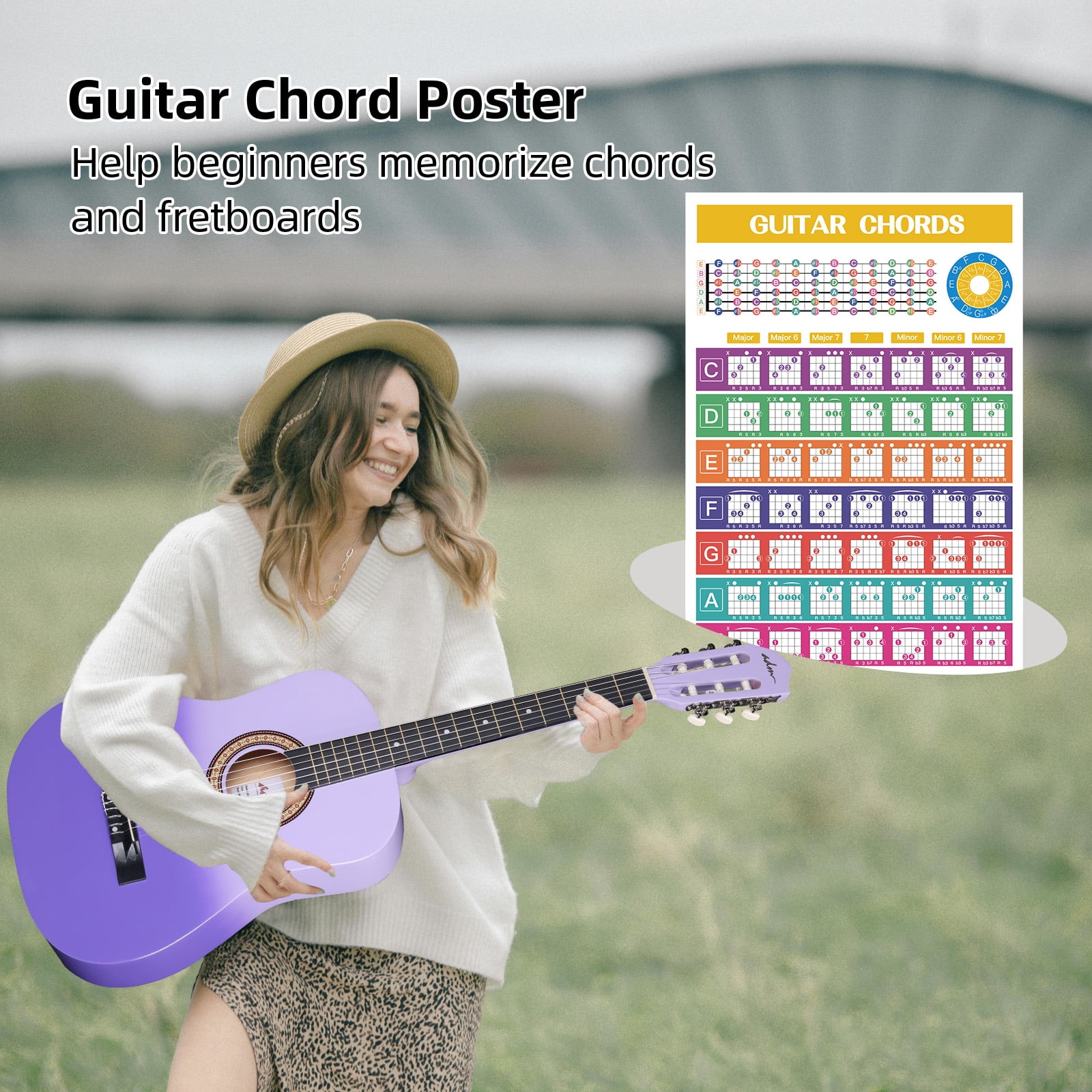 ADM Acoustic Guitar for Adults & Kids, 38" Travel Guitar Kit (Purple)