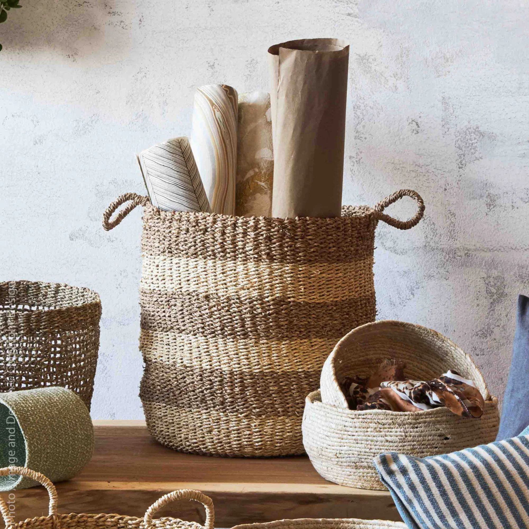 texxture Set of 3 Camden Woven Baskets, Nesting Organizer Bins, Natural