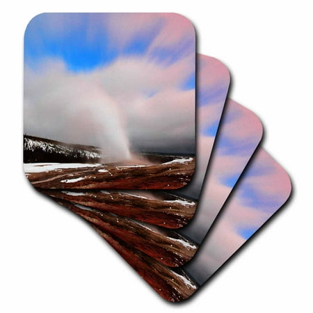 3dRose Old Faithful Geyser in Winter Yellowstone National Park, Soft Coasters, set of (Best Way To See Yellowstone National Park)