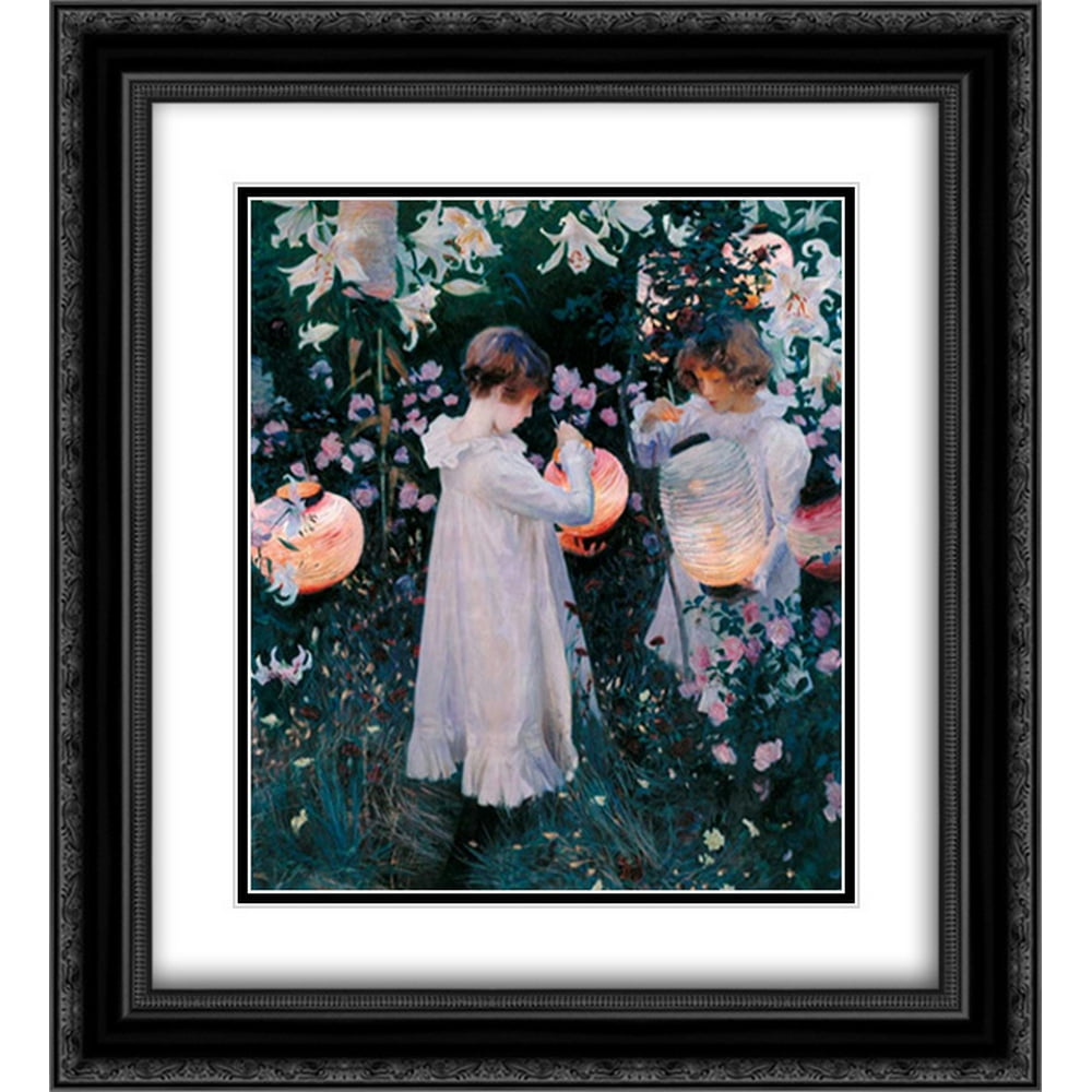 Carnation, Lily, Lily, Rose, 1885 2x Matted 20x22 Black Ornate Framed