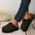 thumbnail image 3 of Dakaela Women's Suede Clogs Cork Footbed Sandals Comfort Platform Mules Rhinestone Slip on Slippers, 3 of 7