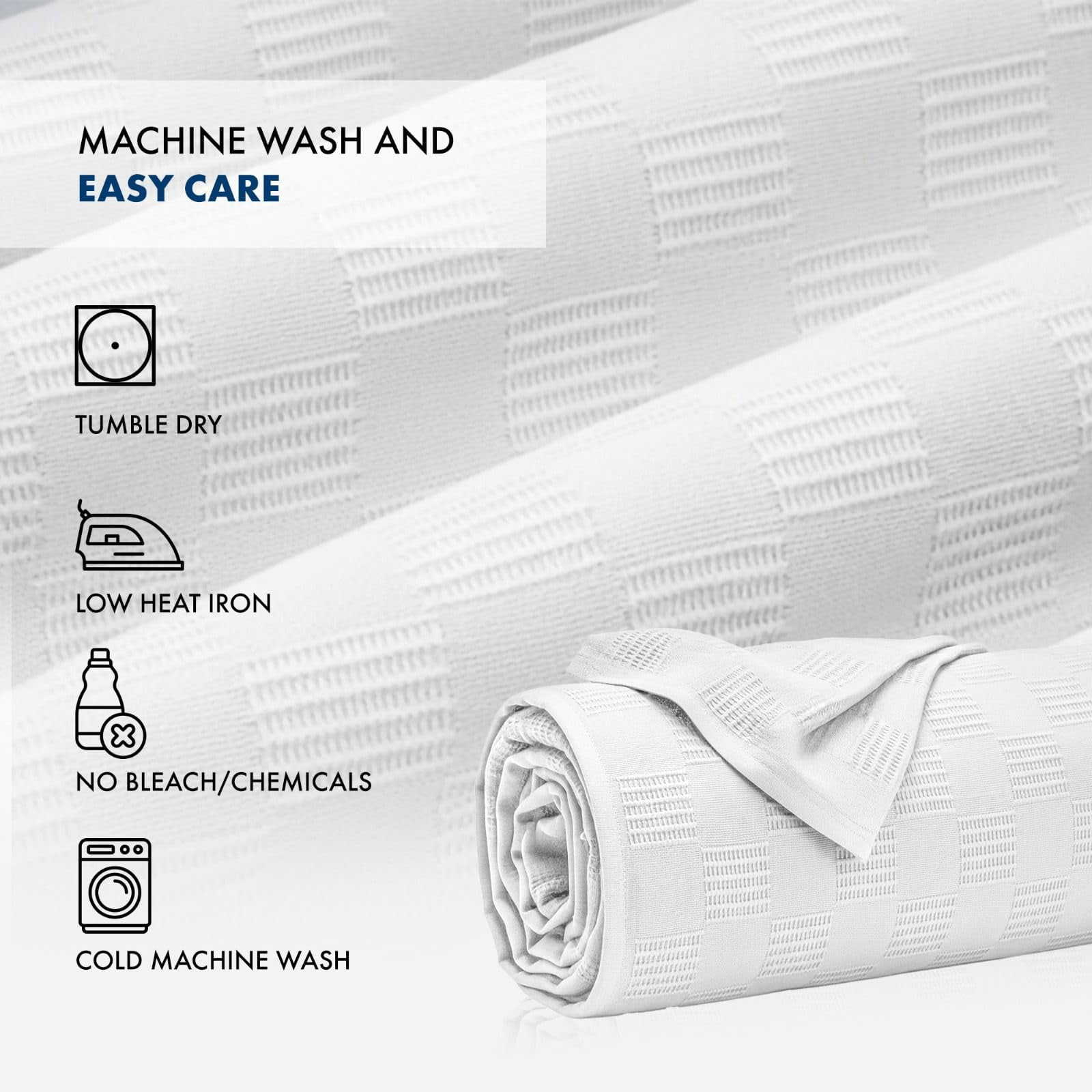 Linteum Textile Supply 100% Cotton Thermal Snag-Free Blanket (White, Queen) 90x90 in