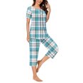 thumbnail image 4 of BiZtdJrK 2 Piece Outfits for Women Casual Pleated Short Sleeve Shirts and Capris Pajamas Lounge Set Trendy Plaid Print Sleepwear Suits with Pockets Daily Sales Blue XXL, 4 of 7