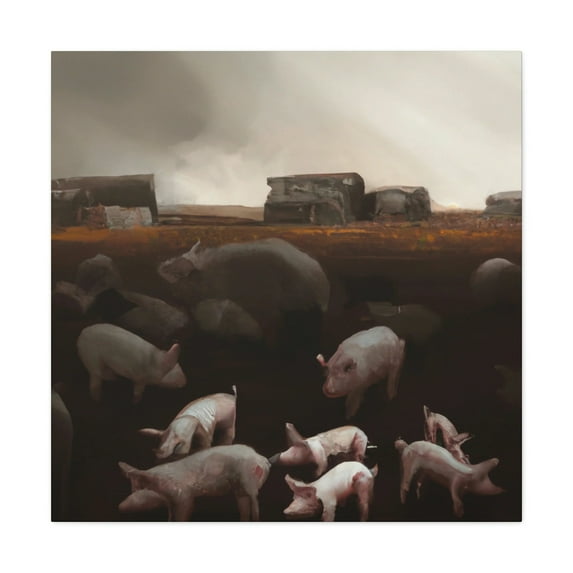 Pig in Pasture Painting - Canvas