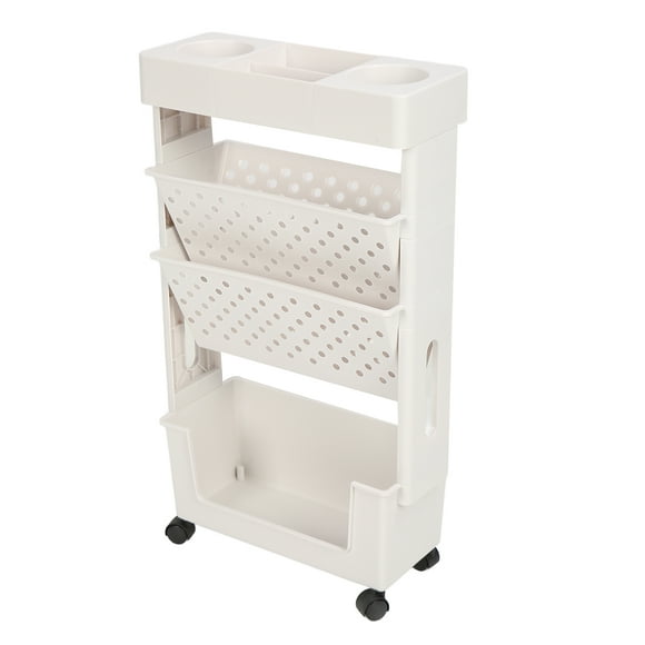 Mobile Bookshelf, Wide Application Movable Storage Rack White Rotatable For Study Rooms For Bedrooms