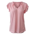 thumbnail image 3 of Ladies Summer Fashion V Neck Short Sleeve Loose Solid Color Ruffle T Shirt Women Undershirt Woman's Summer Tops Apparel T Women S Summer Shirts Athletic Shirts Pack Women Long Sleeve Tee Shirt Casual, 3 of 4