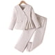 thumbnail image 5 of Conjunto de dos piezas de ropa exterior irregular con parte delantera inclinada de color liso para niños de Zhongda: conjunto de top y camisa de cuello redondo de manga larga y pantalones de poliéster, 5 of 8