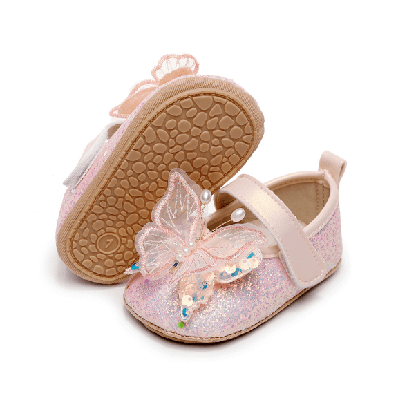 Loliuicca Baby Girl Dress Shoes Shiny Butterfly Princess Mary Jane Flats