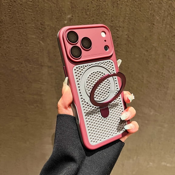 Sanwo Magnetic Kickstand Shock Absorbent Cell Phone Case for Apple iPhone 17 Pro Max,Winered