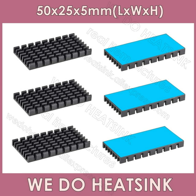 50x25x5mm Without or With Thermal Pad Black Slotted Anodized Aluminum Heatsink Cooler Radiator Black With Pad 8pcs