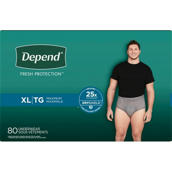 Depend Fresh Protection Adult Incontinence Underwear for Men, Extra-Large - Grey, 80 ct.