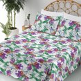 thumbnail image 3 of Ambesonne Floral Boho Fitted & Flat Sheet with Sham 3 Pcs Set, Exotics Botany Pattern, Twin XL, Purple Forest Green White, 3 of 5