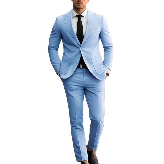 i.Finelong Men's Classic Light Blue Two - Piece Suit, Suitable for Business and Other Formal Occasions