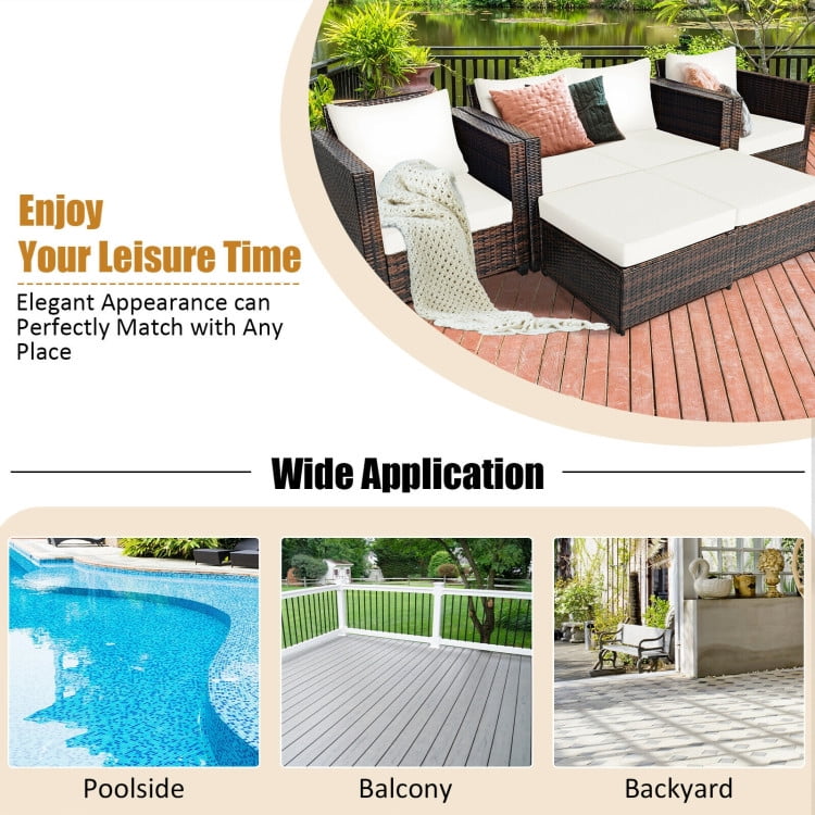 Aimee Lii 5 Pieces Patio Cushioned Rattan Furniture Set, Rattan Outdoor Furniture, White Aimee Lii 5 Pieces Patio Cushioned Rattan Furniture Set, Rattan Outdoor Furniture, White