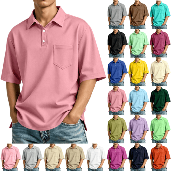Men's Short Sleeve Polo Shirt with Chest Pocket, Relaxed Fit Breathable Business Casual Golf Tee for Men (Watermelon Red,XL)