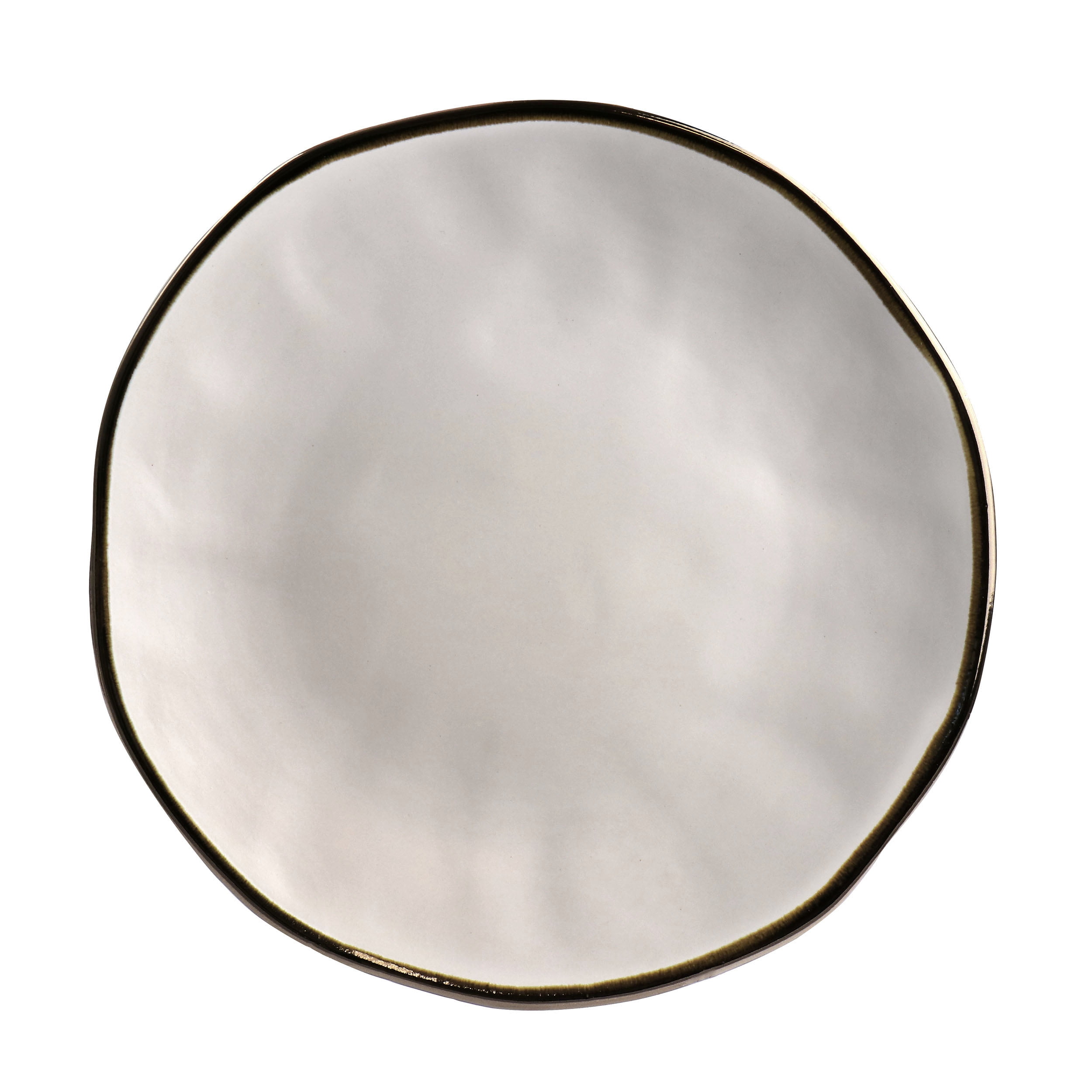 Elama Modern 16 Piece Stoneware Dinnerware Set in Matte White with Gold Rim