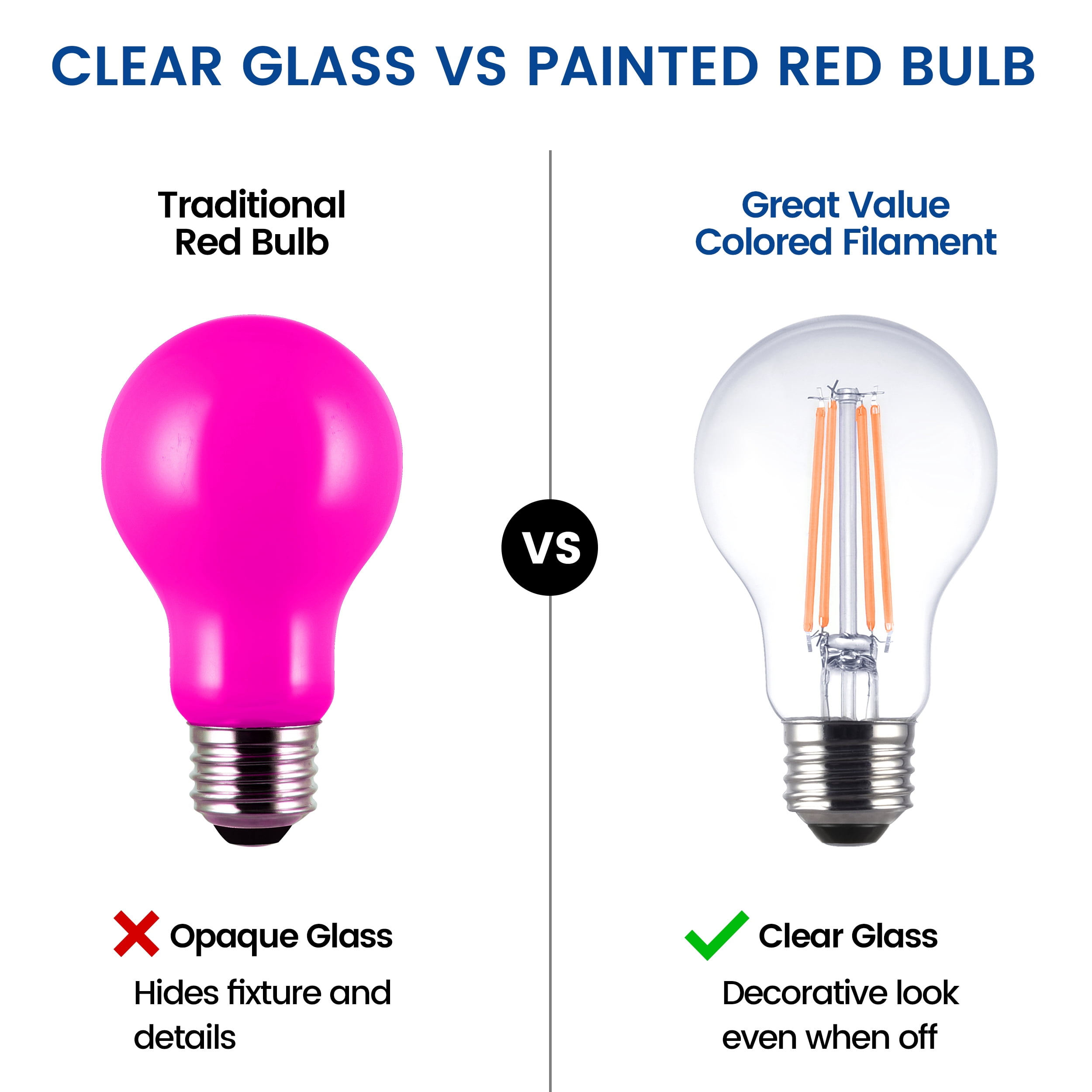 Great Value A19 LED 7.5W E26 Medium Base Pink Light Bulbs, 2 Pack