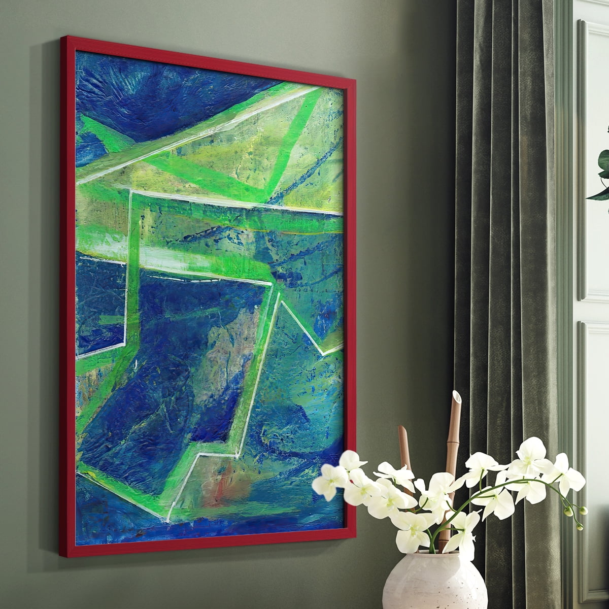 Geometric in Cool I Framed Print in Red Solid Wood Framed Print No Nail Hanging