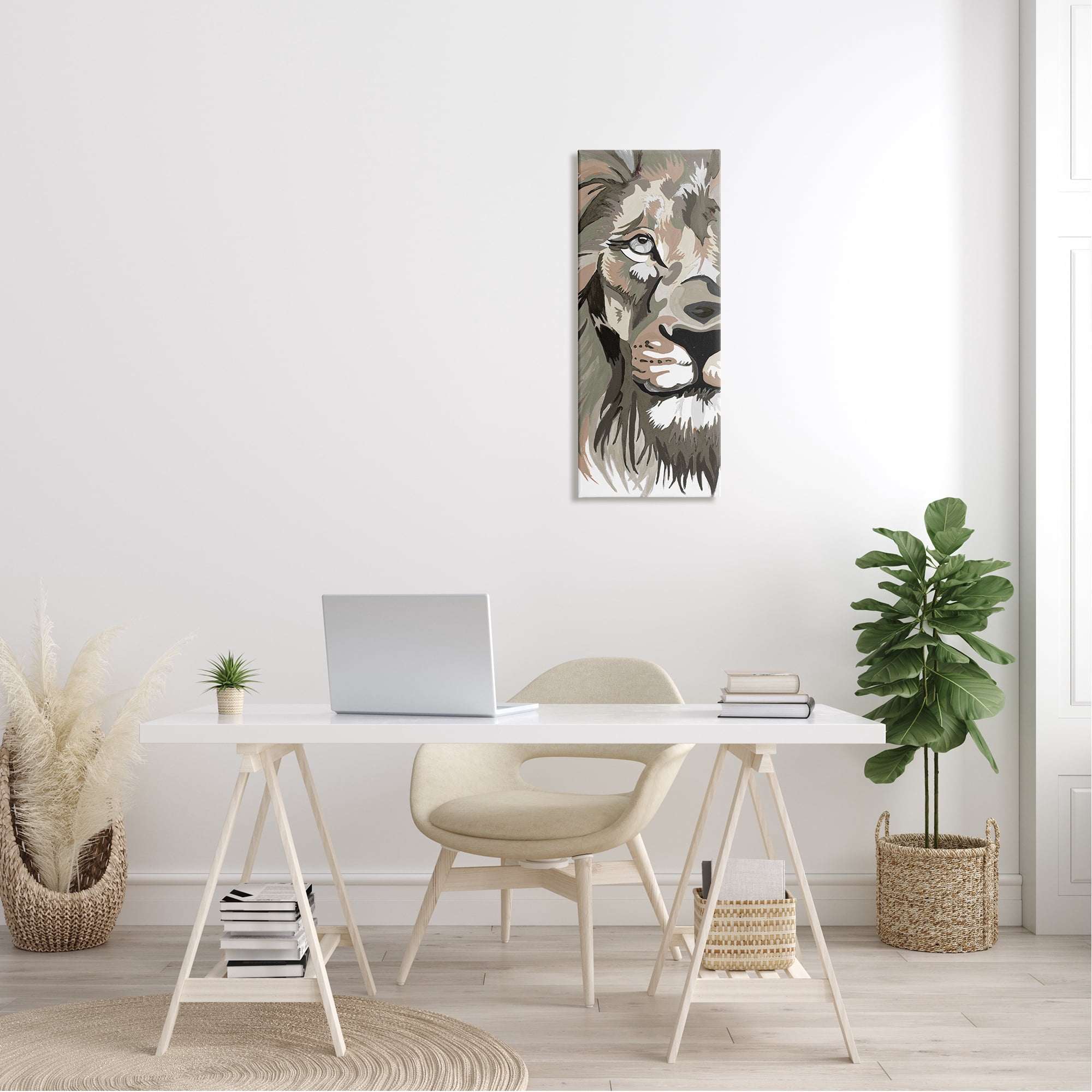 Stupell Industries Muted Lion Face Portrait Animals & Insects Painting Gallery Wrapped Canvas Print Wall Art, 13 x 30