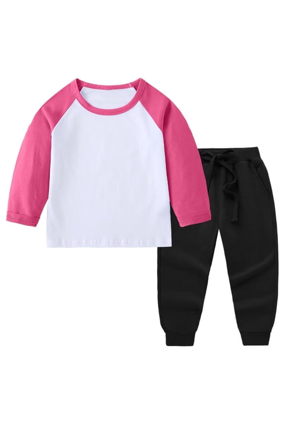 Sets for Kids Cotton Crewneck Color Block Lightweight Comfy T-Shirt and Pant Loose 2 Piece Sets for Boys Girls,1 Years