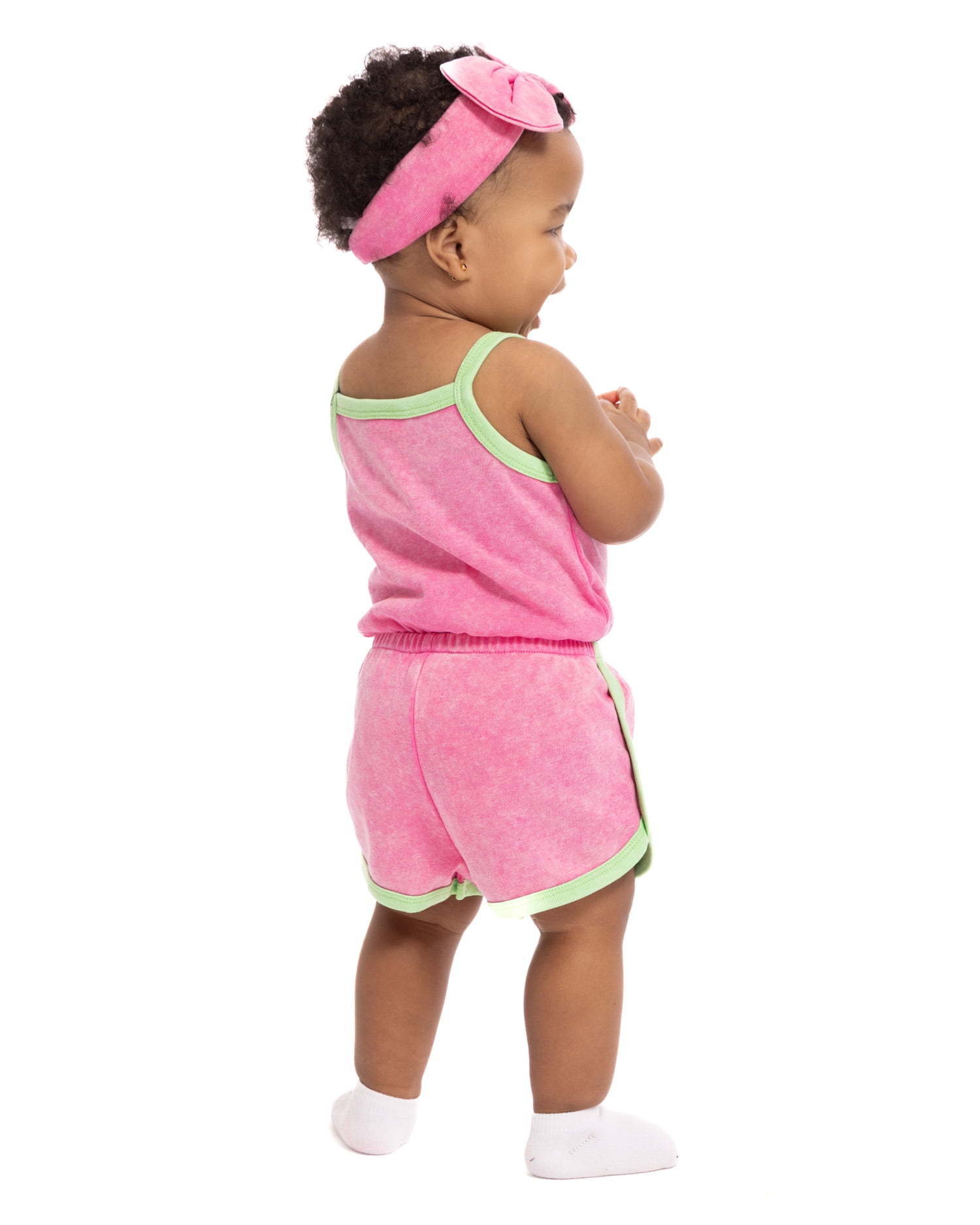 Minnie Mouse Baby Girls Sleeveless Graphic Romper with Matching Bow Headband, Sizes 0/3M-24M