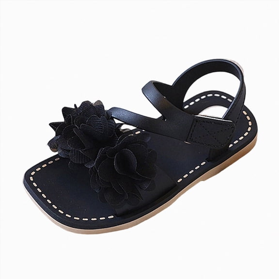 Ymyiu Baby Girl Summer Shoes Toddler Girls Shoes Flower Punch Baby Flats Sandals Removable Size 8.5 (Black,Toddler 8.5)