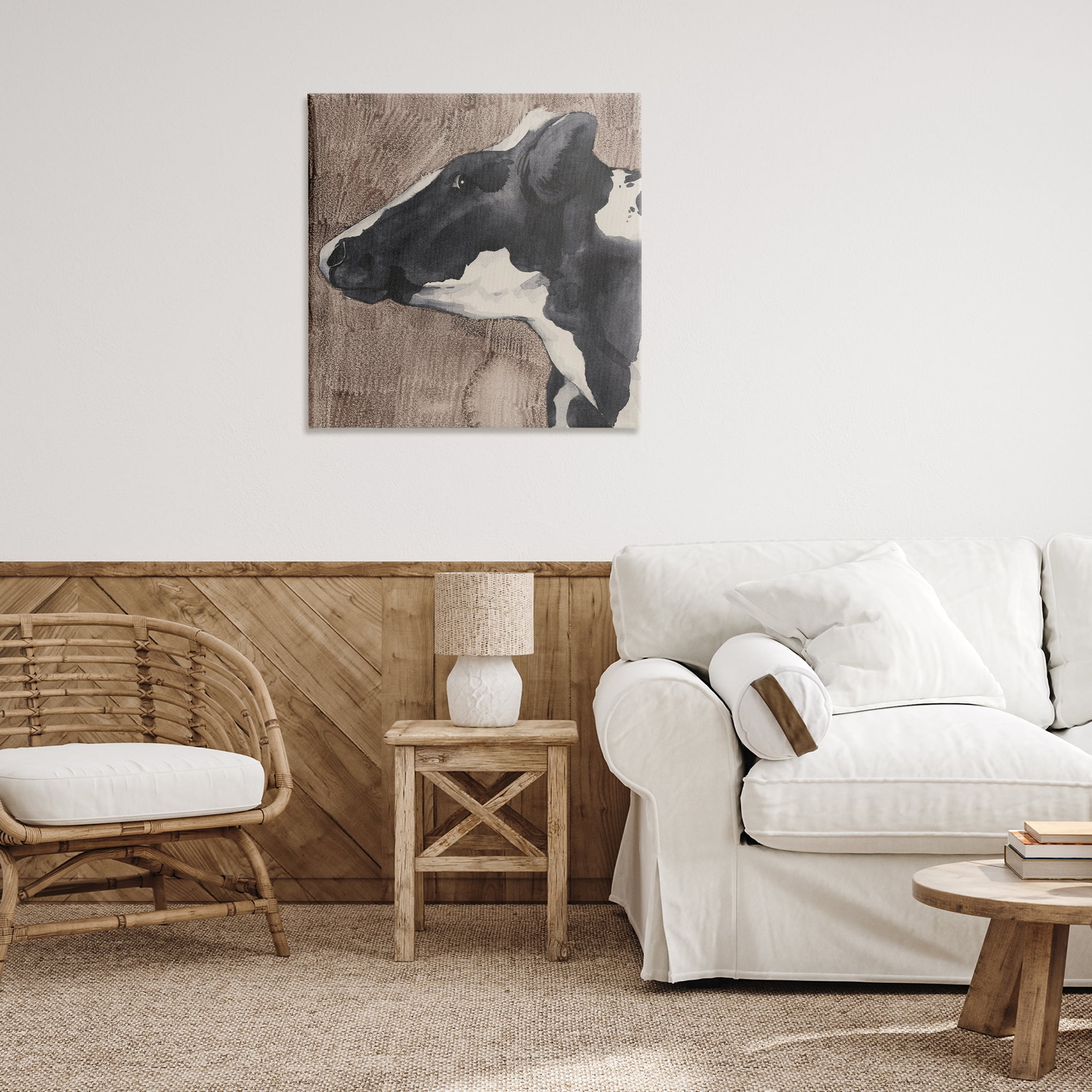 Stupell Industries Rustic Cow Looking Left Animals & Insects Painting Gallery Wrapped Canvas Art Print Wall Art, 30 x 30