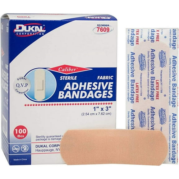 Dukal 7609 Bandage Flexible Fabric Adhesive Strips 1 In. x 3 In. (Box of 100)