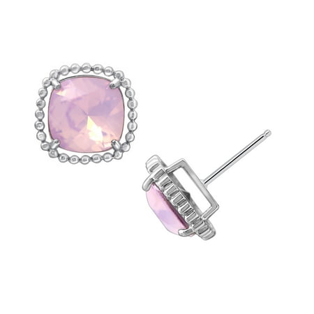Swarovski Crystal Silver Plated Earrings - Gemour Platinum Plated Sterling Silver Swarovski Crystal Round Rose Water Opalescent Stud Earrings