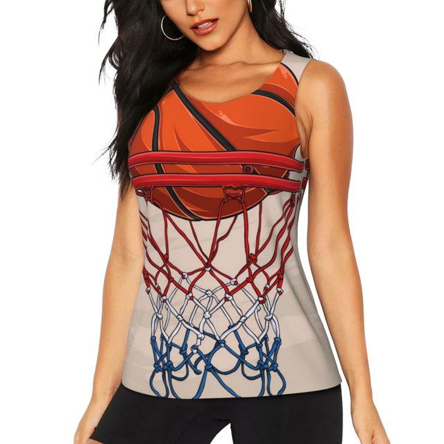 Balery Basketball Shot Camiseta sin mangas estampada ligera para mujer, tops de entrenamiento sin mangas, camisetas de yoga transpirables de secado rápido.-Large