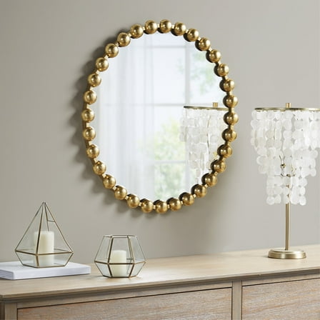 Ergode Gold Modern Beaded Round Wall Mirror