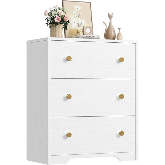 YEXJ 3 Drawer Dresser for Bedroom, White Nightstand with Fabric Drawers, Small Dresser Chest of Drawers for Living Room Hallway, Entryway, Closets (White)