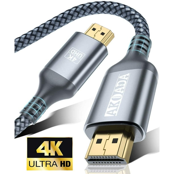 Câble HDMI AkoaDa 4K haute vitesse 18 Gbps, câble tressé en nylon  Ethernet-30AWG HDMI 2.0 6.6FT 4K 60Hz HDR vidéo HDCP2.2 3D 